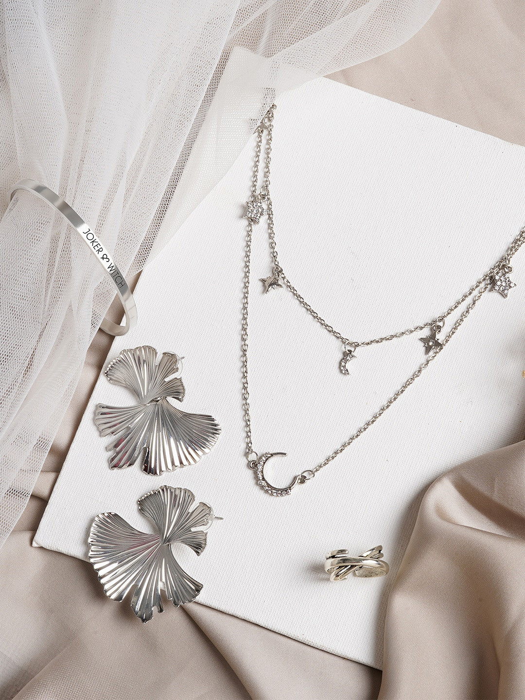 JOKER & WITCH Silver-Toned & White Stone-Studded Paramour Jewellery Set