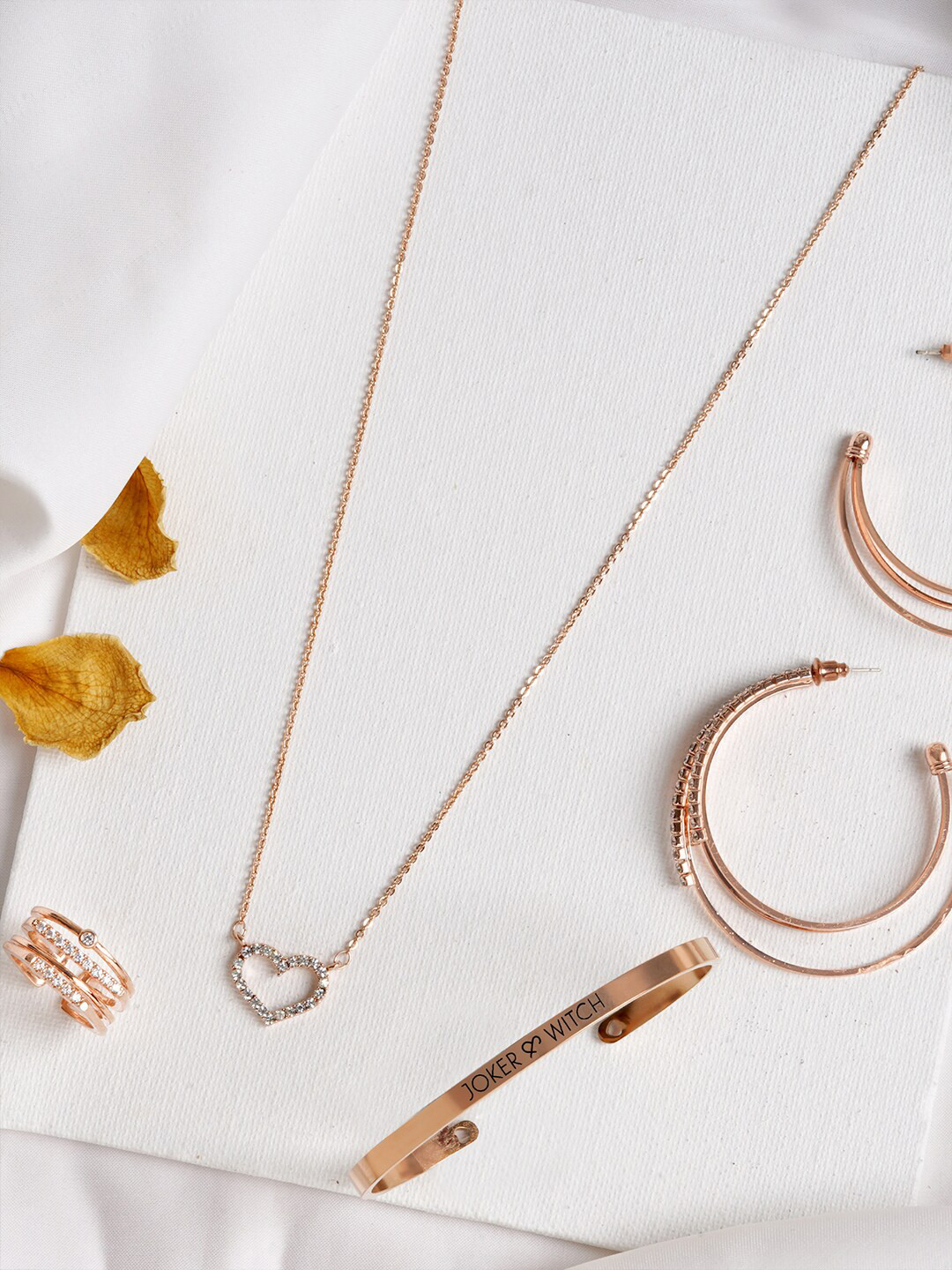 JOKER & WITCH Rose Gold-Toned & White Stone-Studded Alessia Jewellery Set