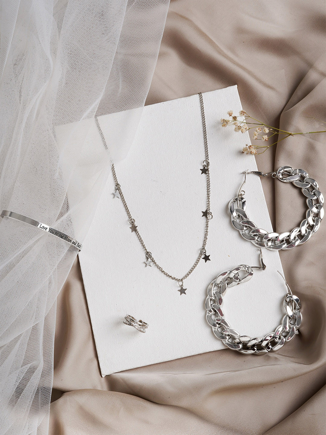 JOKER & WITCH Silver-Toned & White Stone-Studded Simab Jewellery Set