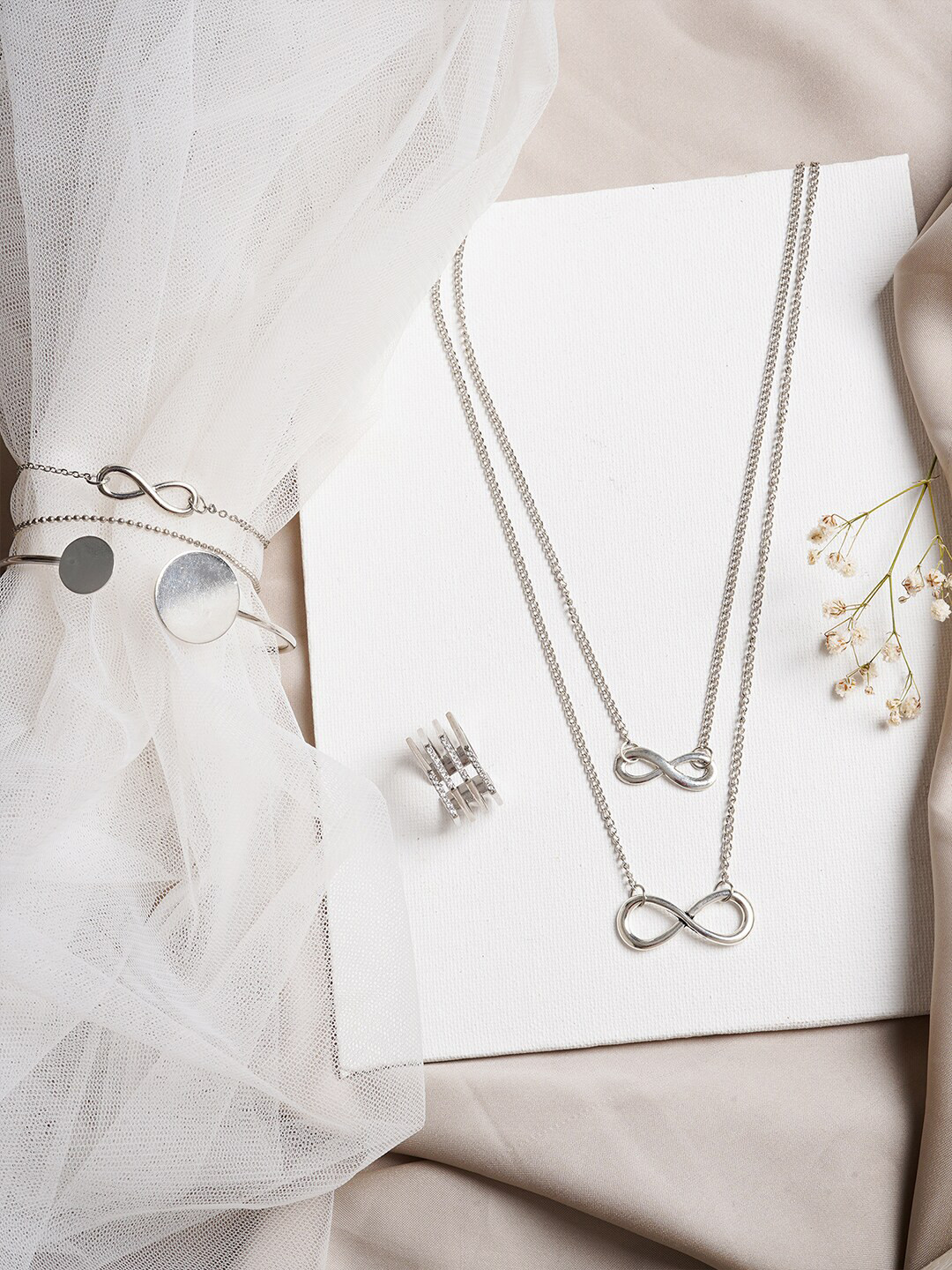 JOKER & WITCH Silver Plated & White Stone Studded Arianell Jewelry Set