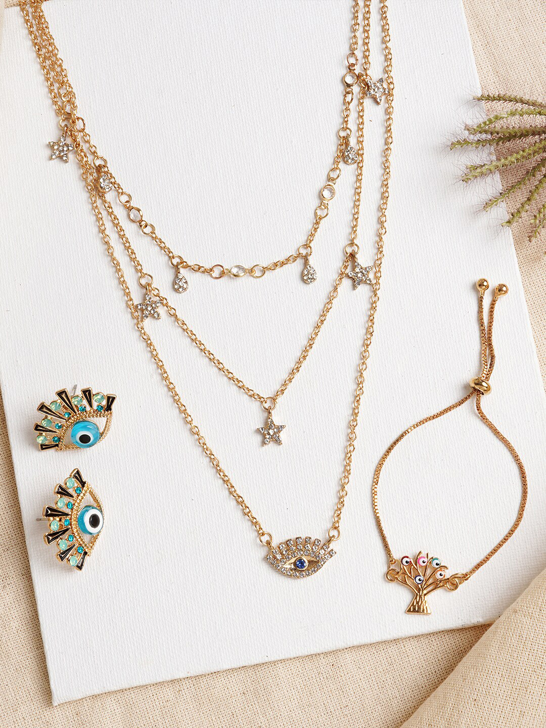 JOKER & WITCH Gold-Toned & Blue Stone-Studded Malocchio Jewellery Set