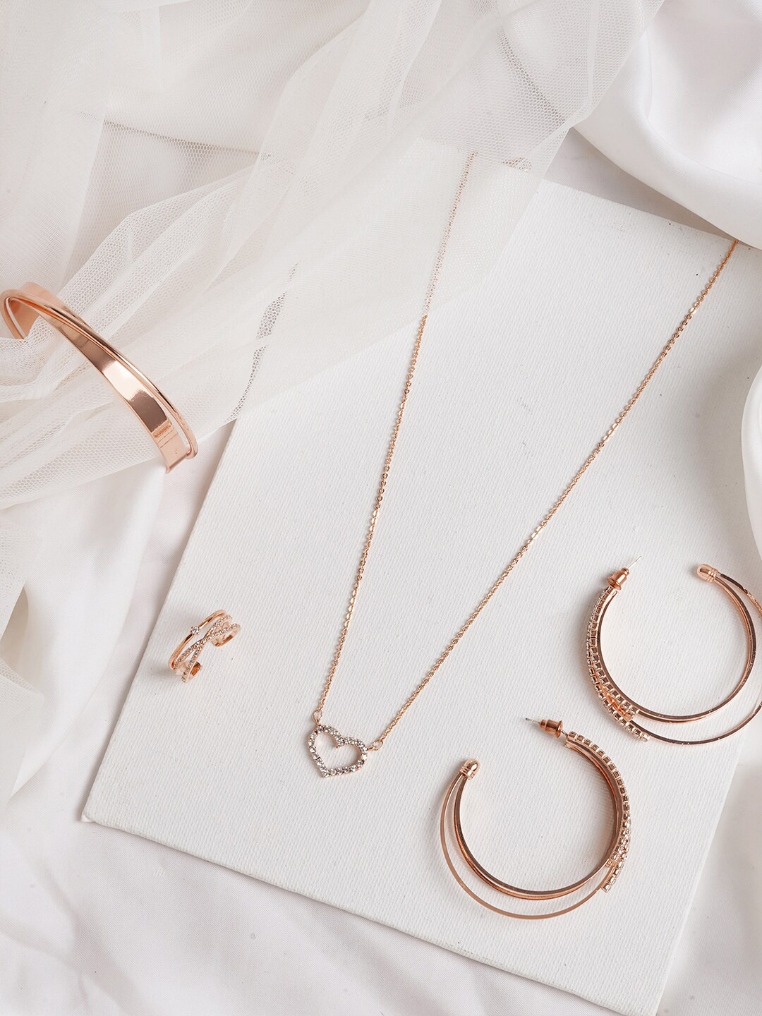 JOKER & WITCH Rose Gold-Toned & White Stone-Studded Heart Jewellery Set