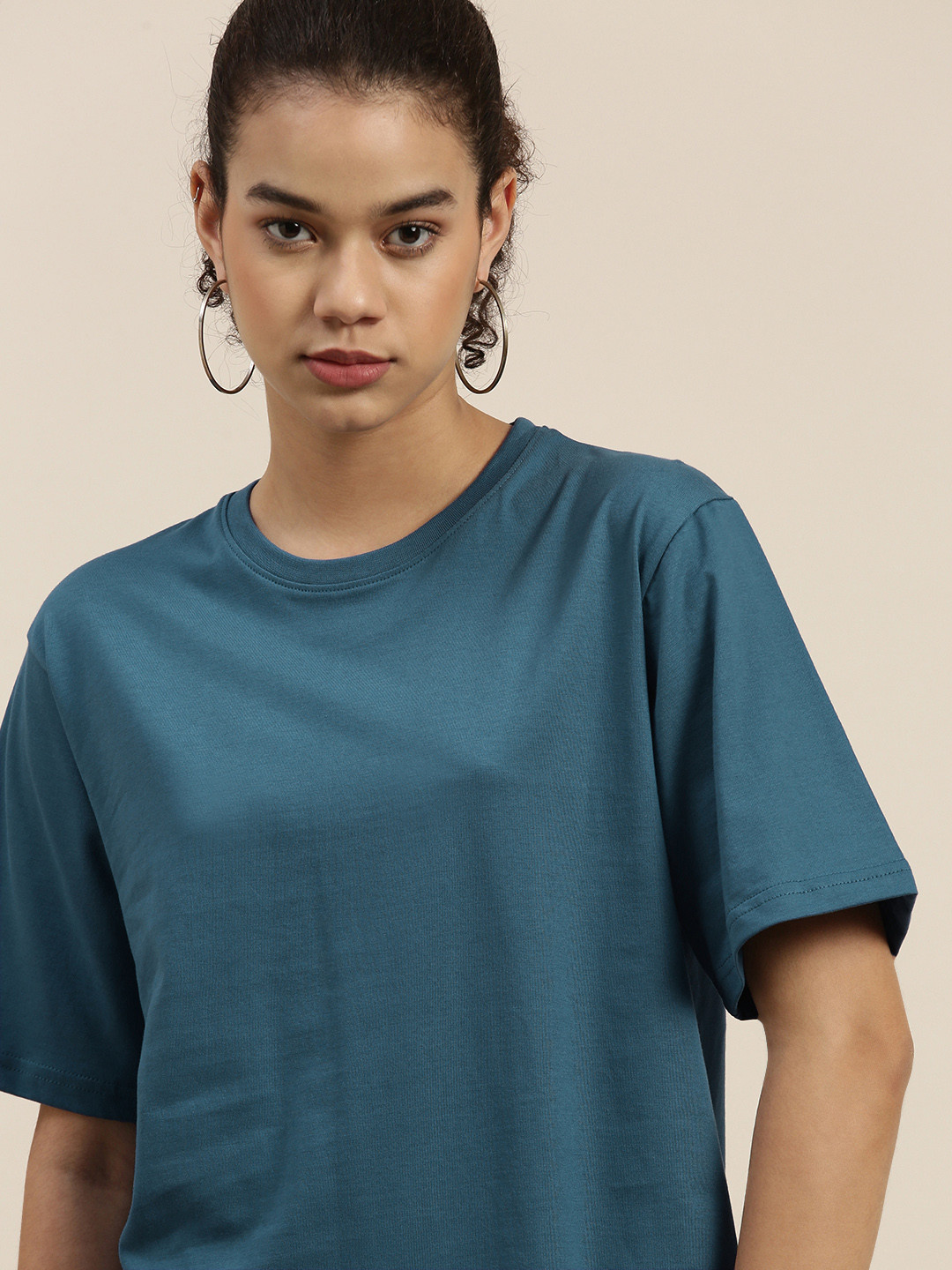 DILLINGER Women Teal Blue Pure Cotton Loose Pure Cotton T-shirt