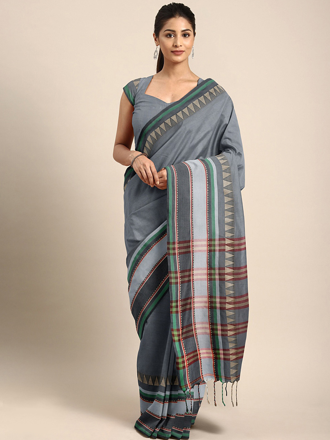 Kalakari India Grey Pure Cotton Jamdani Saree