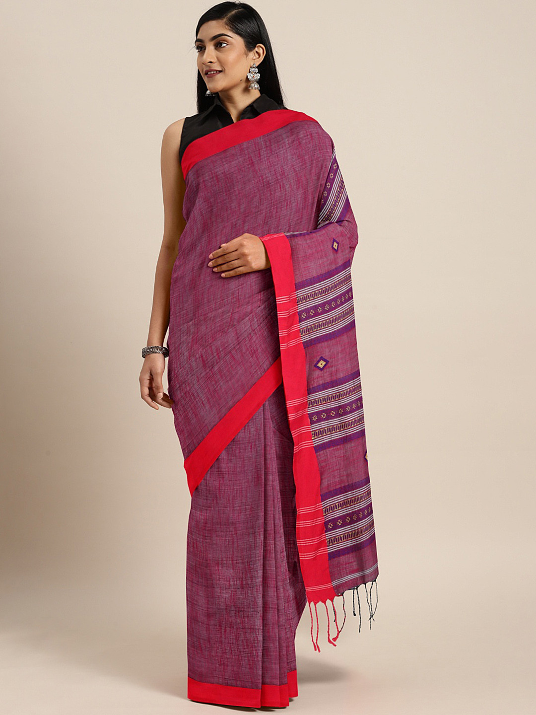 Kalakari India Purple Pure Cotton Jamdani Saree
