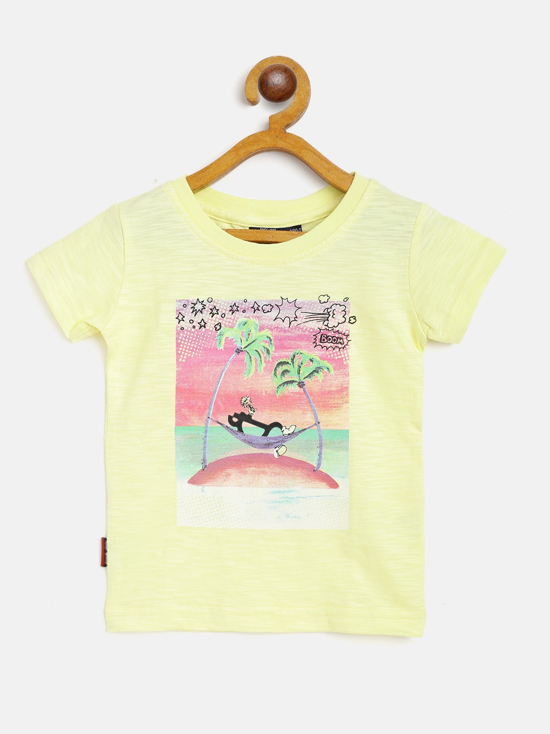 Gini and Jony Boys Yellow  Pink Pure Cotton Tropical Print Pure Cotton T-shirt