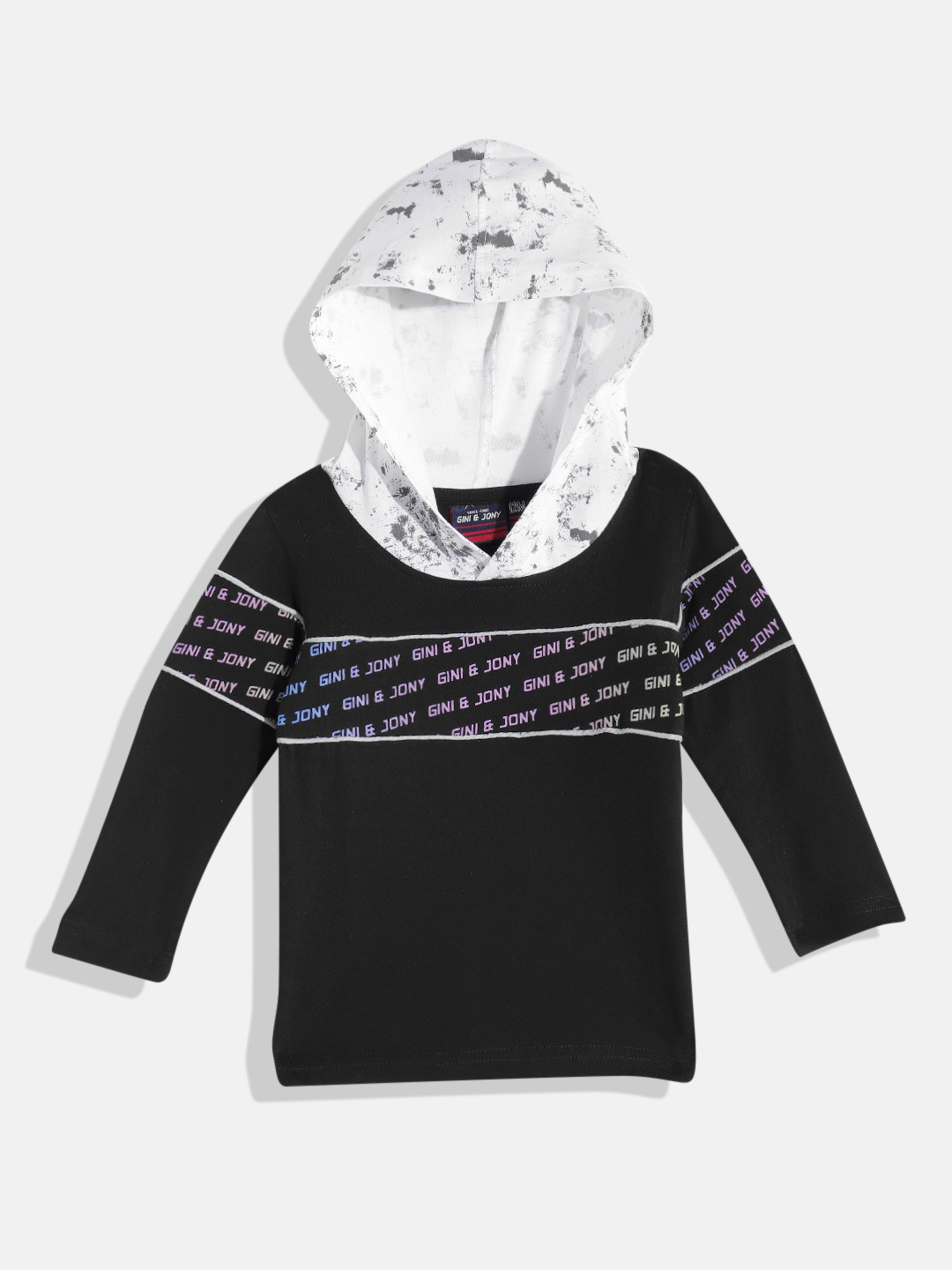 Gini and Jony Boys Brand Logo Printed Hooded Pure Cotton T-shirt