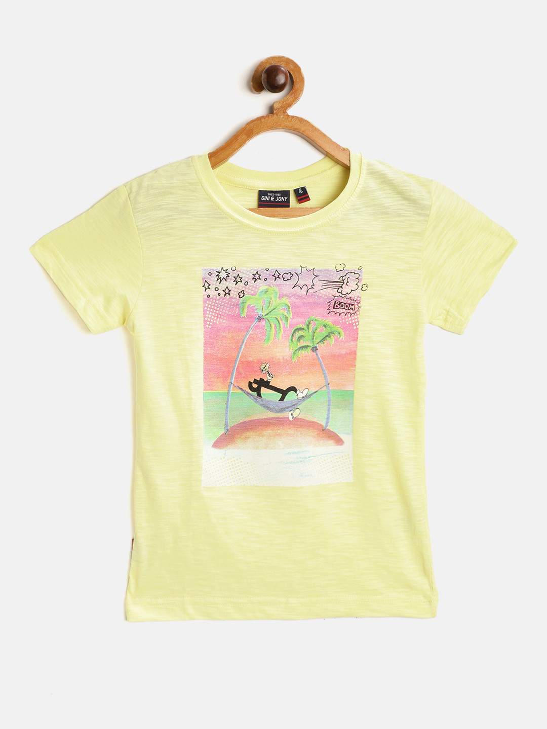 Gini and Jony Boys Yellow  Green Graphic Print Cotton  Pure Cotton T-shirt