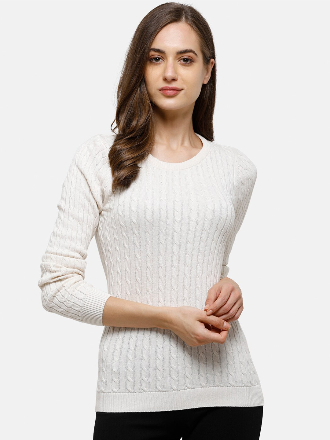 98 Degree North Women Off White Pure Cotton Pullover