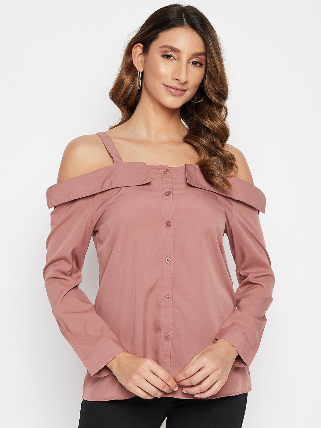 PURYS Pink Crepe Bardot Top