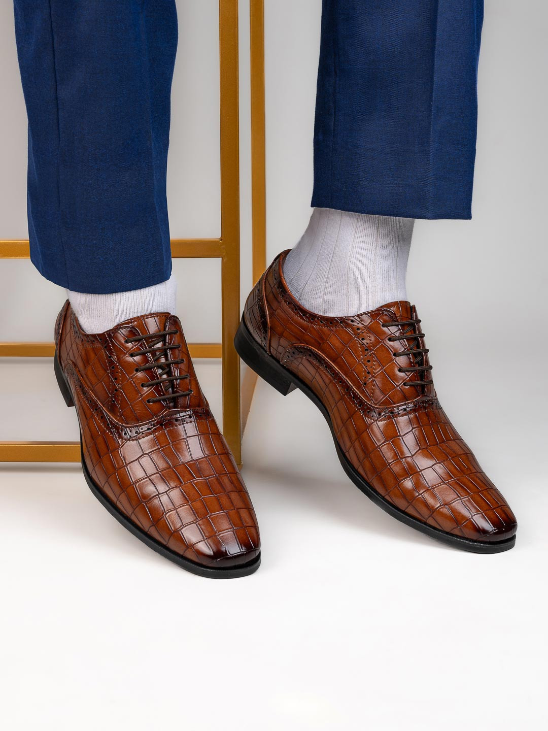 Hydes N Hues Men Tan Brown Textured Formal Oxfords