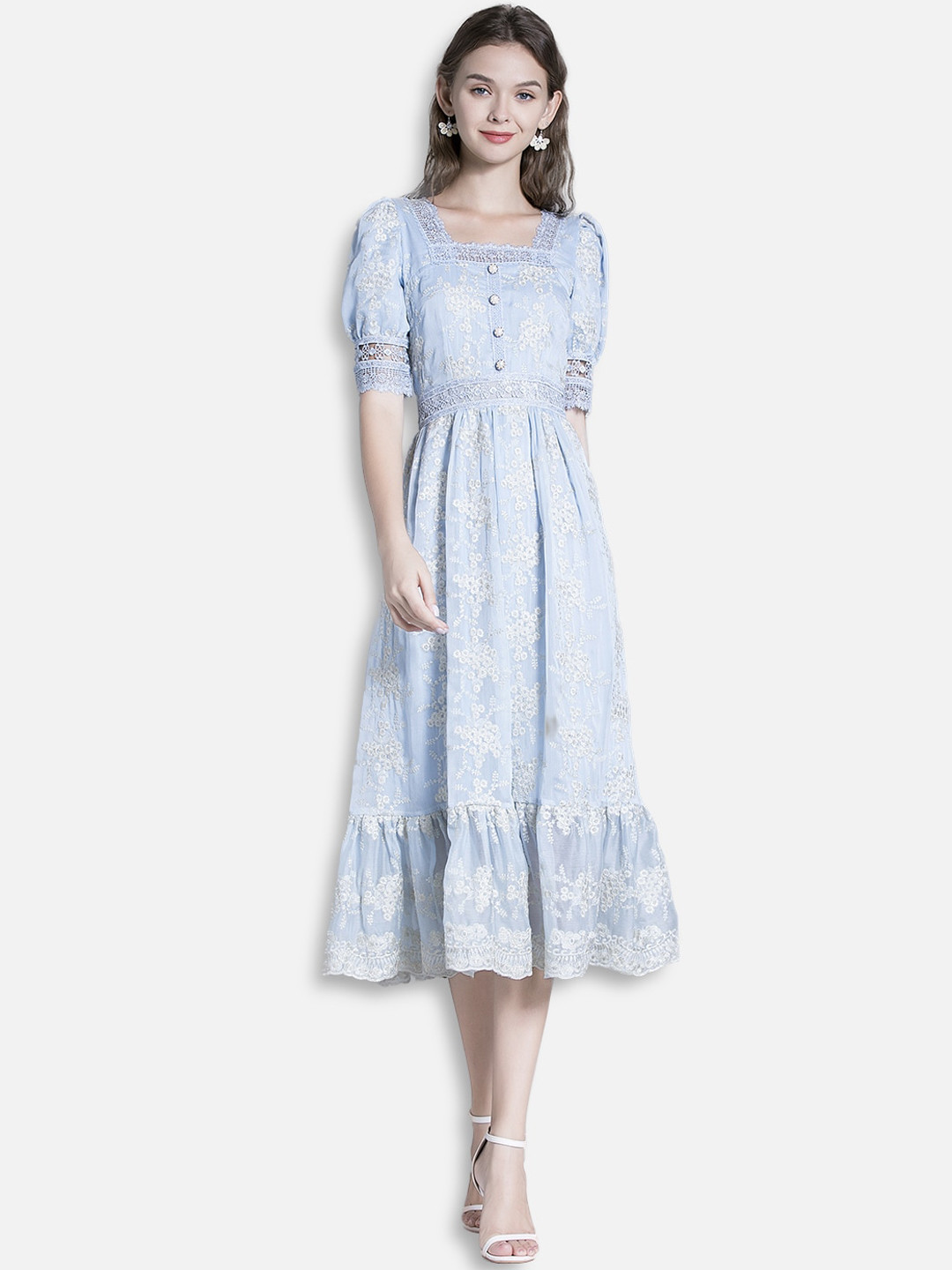 JC Collection Blue & White Floral Midi Dress