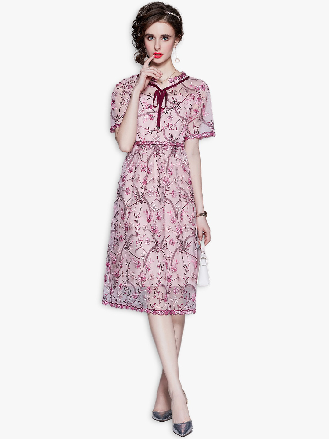 JC Collection Pink & Maroon Floral Dress