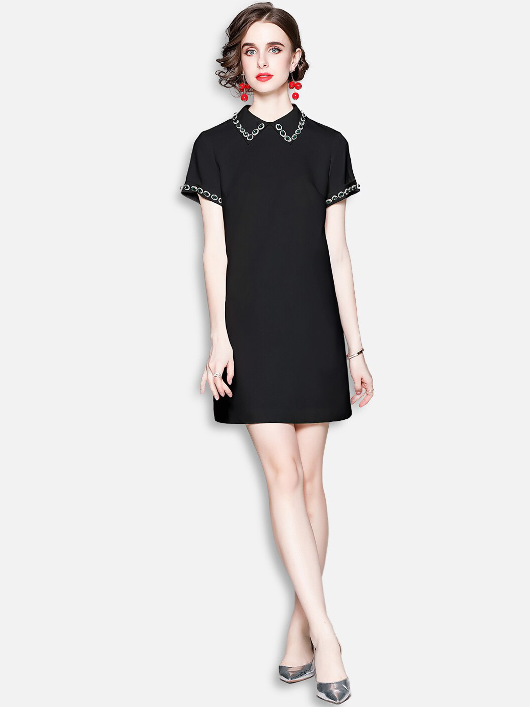 JC Collection Black Peter Pan Collar A-Line Mini Dress