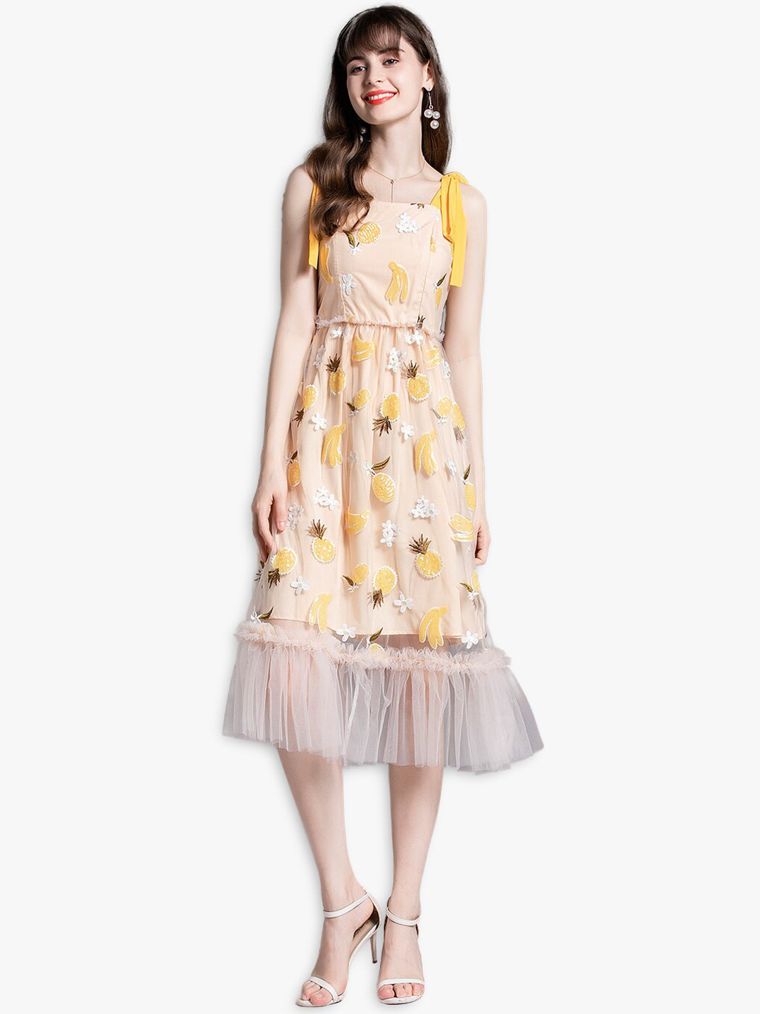 JC Collection Multicoloured Floral Embroidered Midi Dress