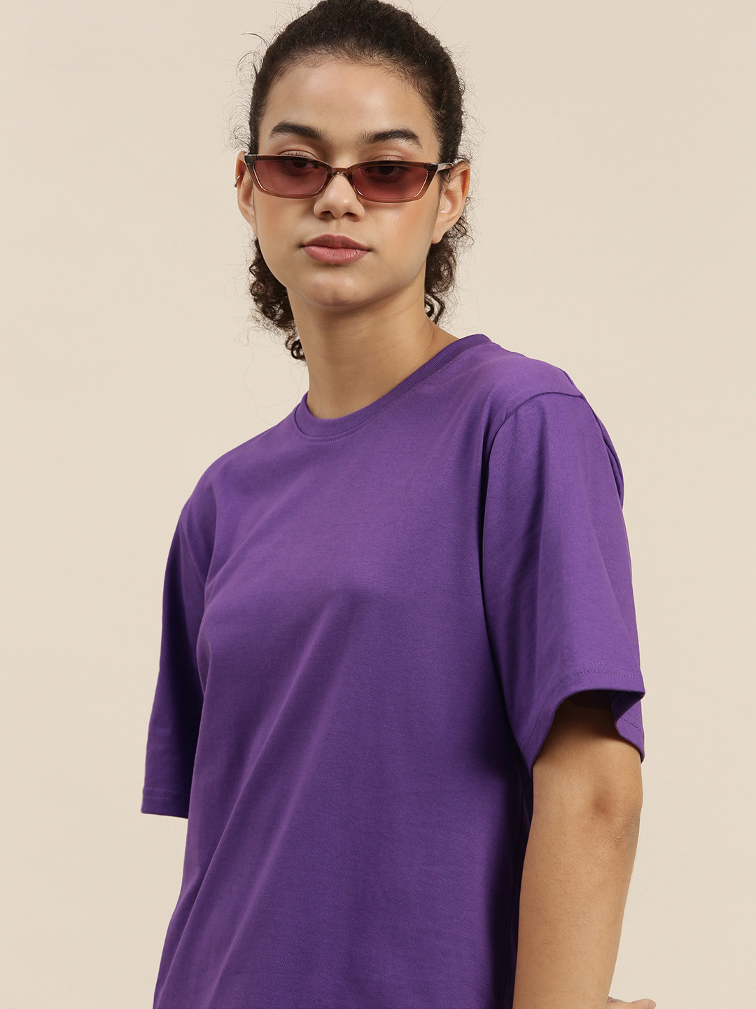 DILLINGER Women Violet Loose Pure Cotton Oversized T-shirt
