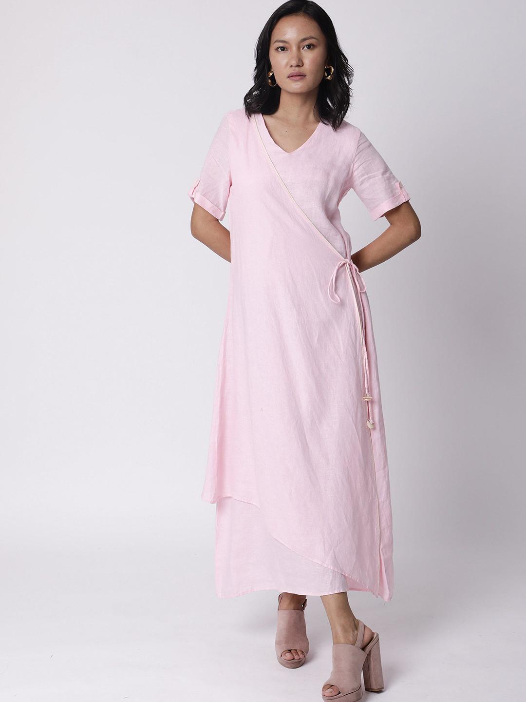 RAREISM Pink Linen Midi Dress