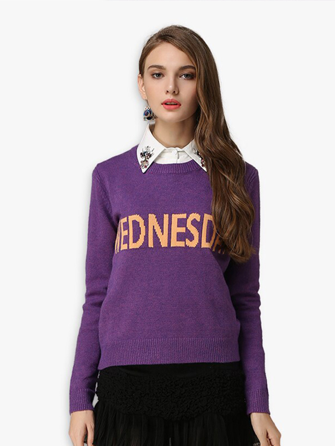 JC Collection Women Purple & Orange Typography Printed Pullover