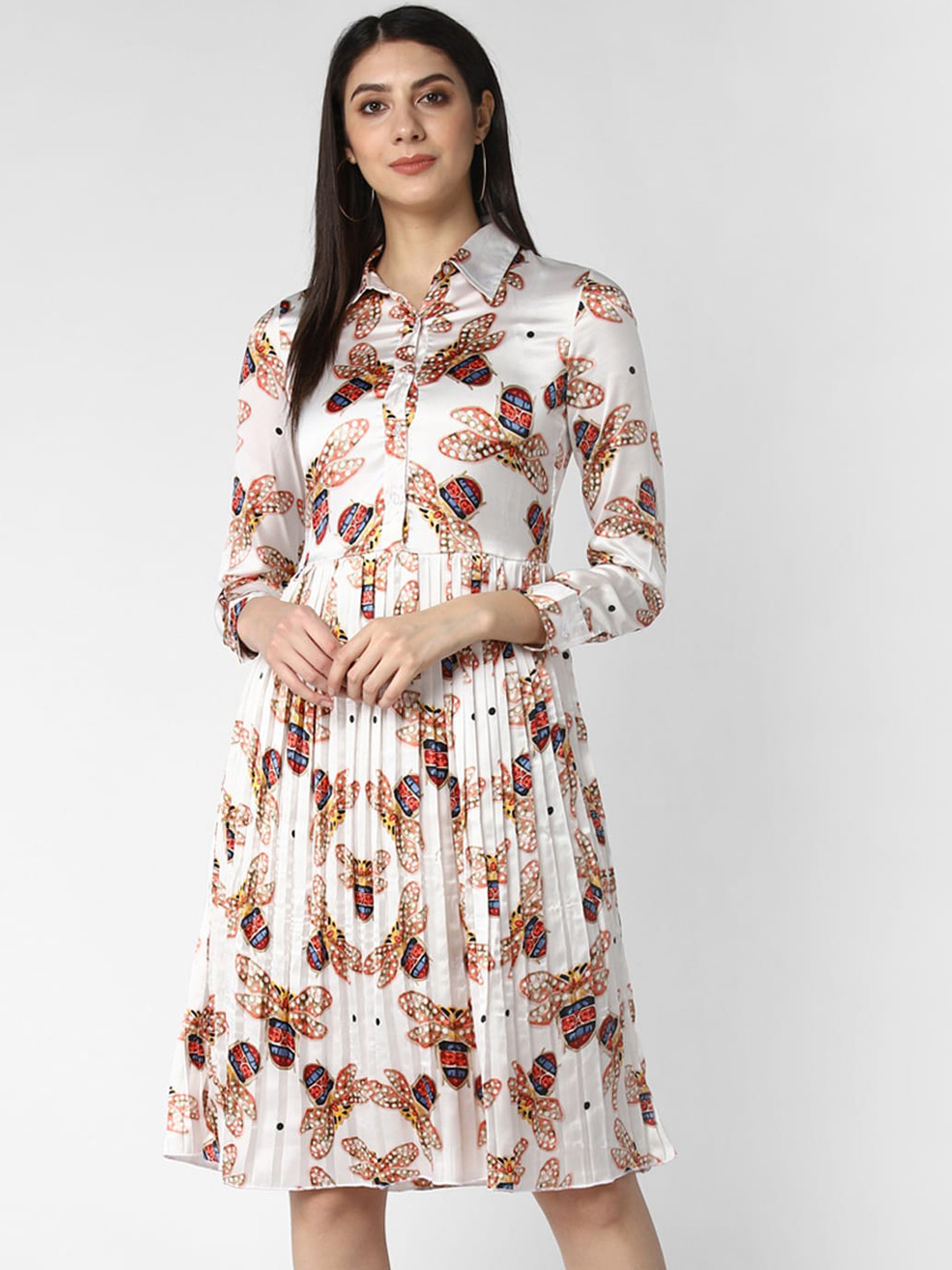 StyleStone White Satin Shirt Dress