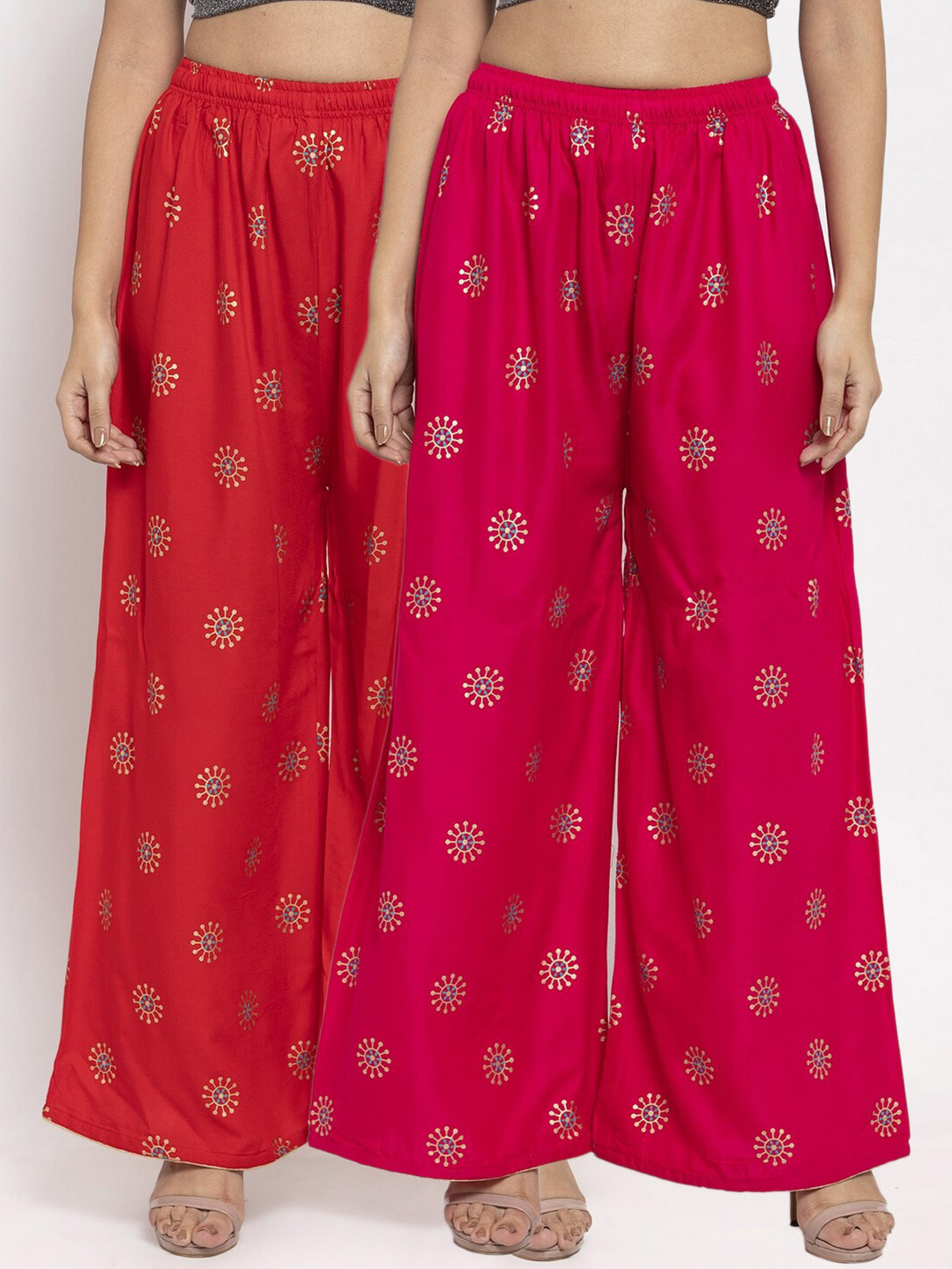 Clora Creation Women Red & Fuchsia Pack of 2 Printed Knitted Palazzos