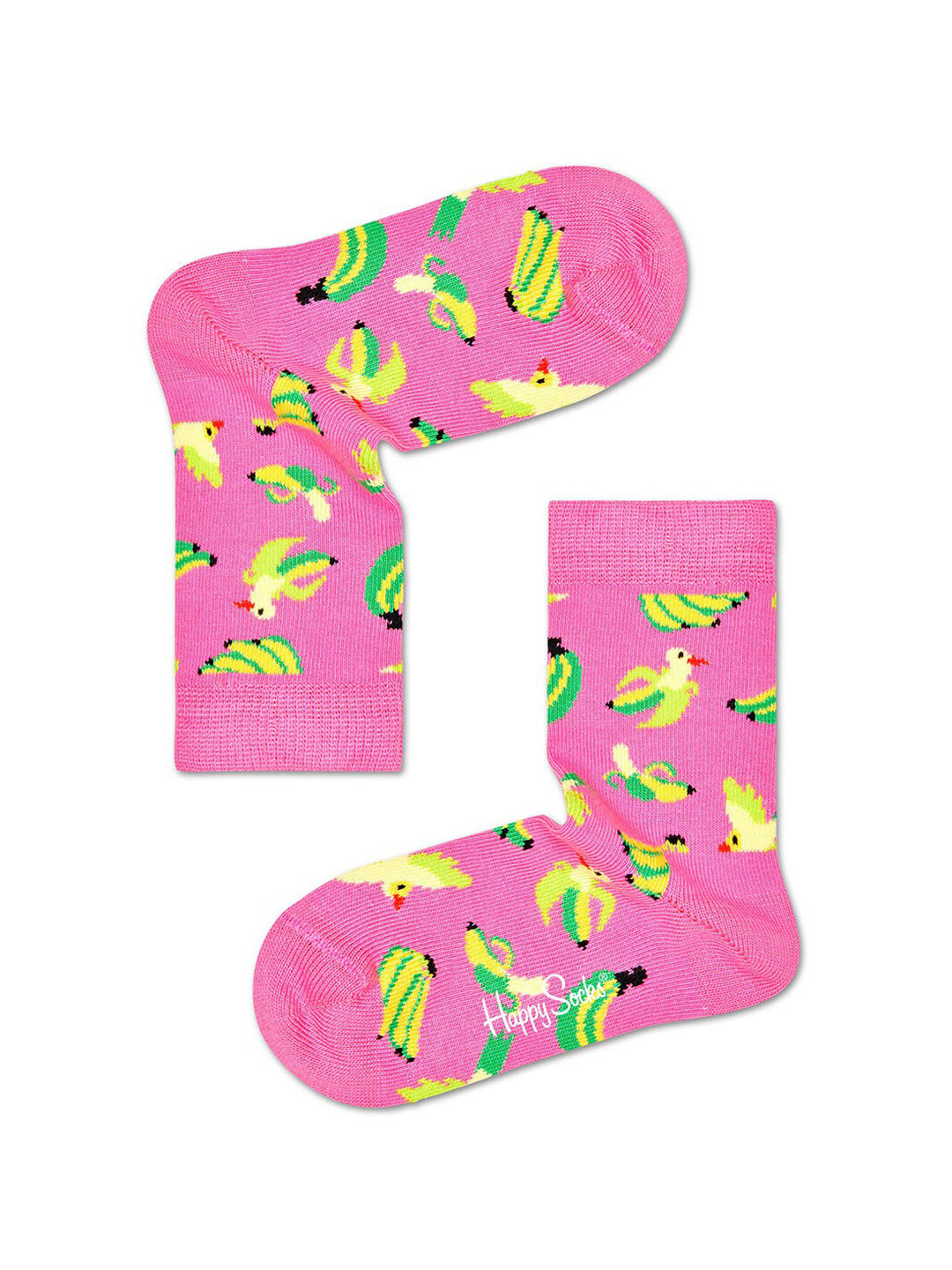 Happy Socks Kids Pink Banana Bird Patterned Above Ankle-Length Socks