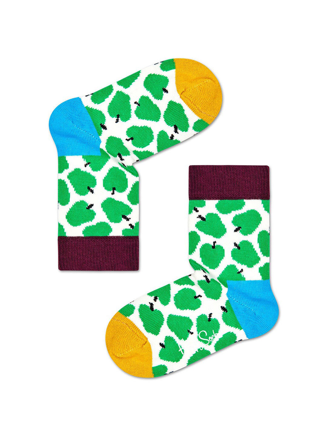 Happy Socks Infant Kids White & Green Apple Patterned Above Ankle-Length Socks