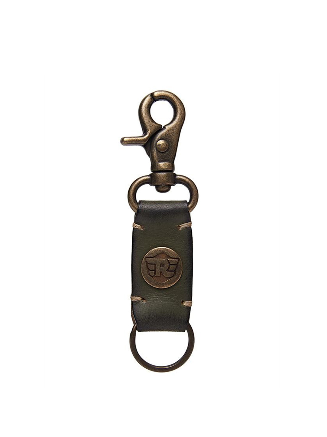 Royal Enfield Unisex Olive-Green & Copper-Toned Textured Leather Key Chain