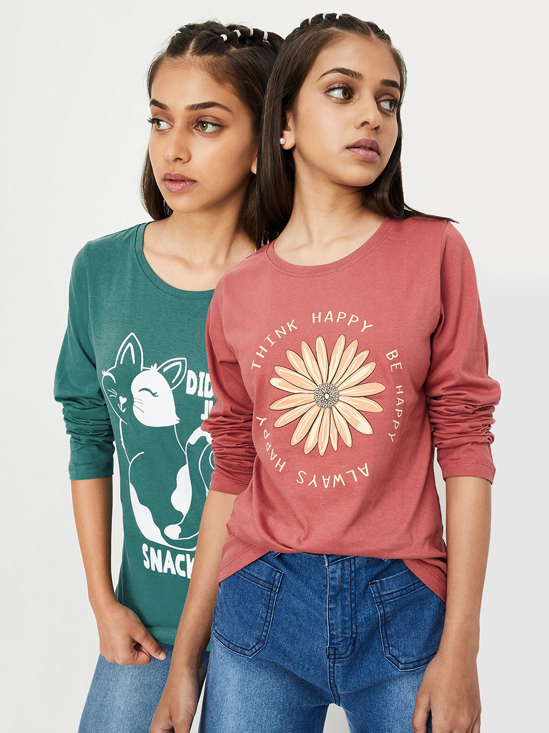 max Girls Pack of 2 Graphic Printed T-shirts
