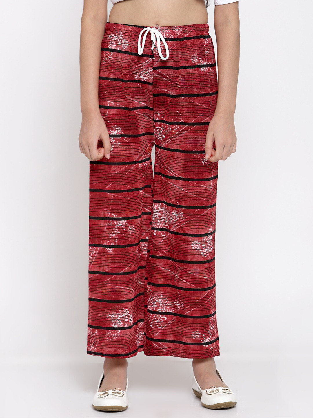 KLOTTHE Girls Red Printed Rayon Palazzo