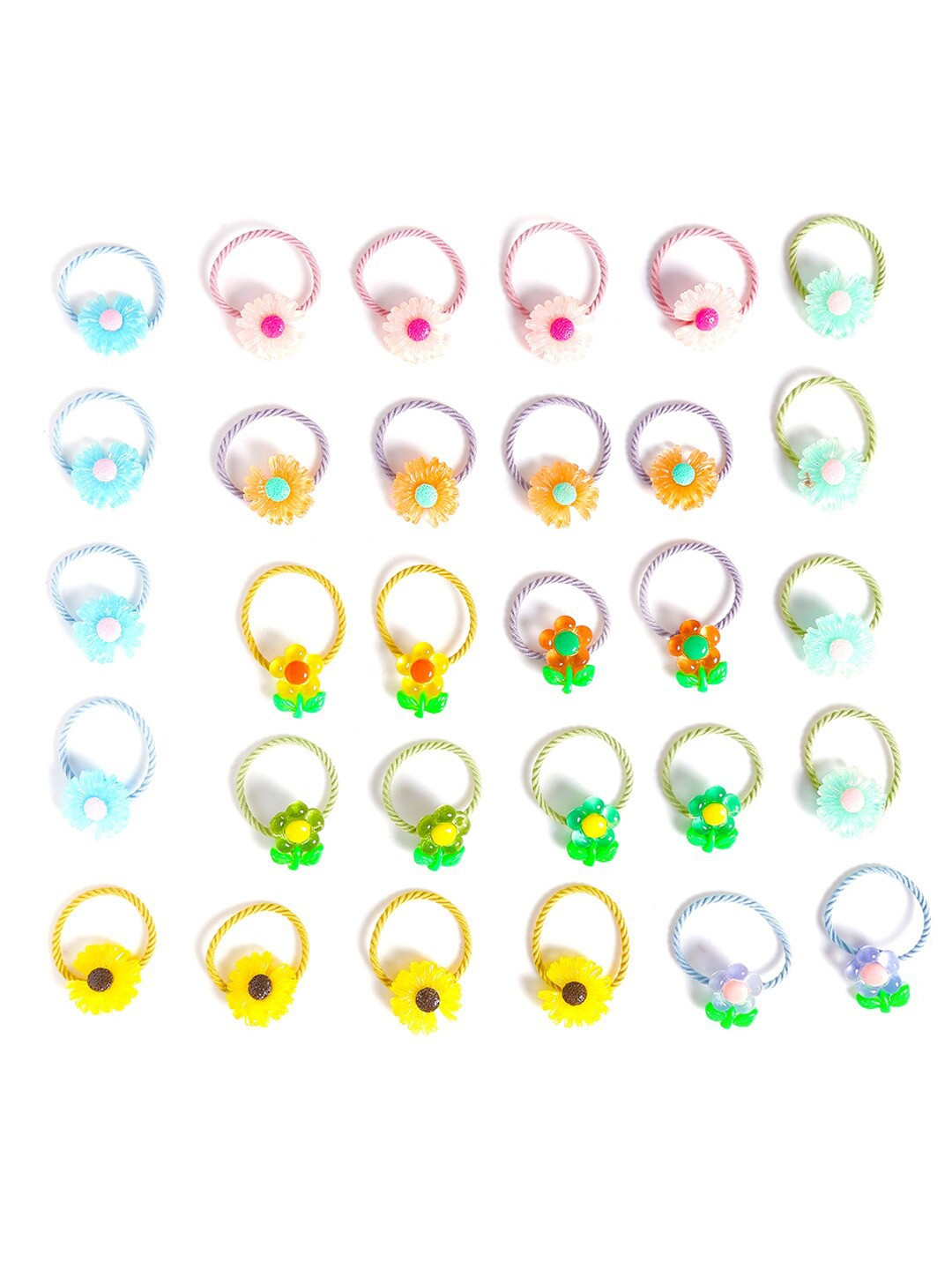 Yellow Chimes Girls Set of 30 Floral Beaded Ponytail Holders Hair Accessory