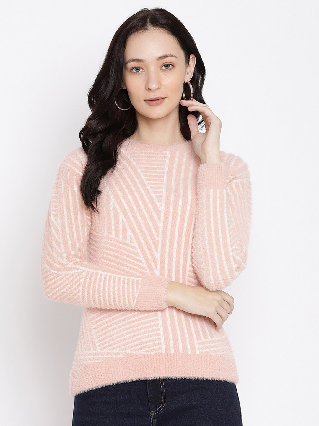 METTLE Women Pink & White Pullover