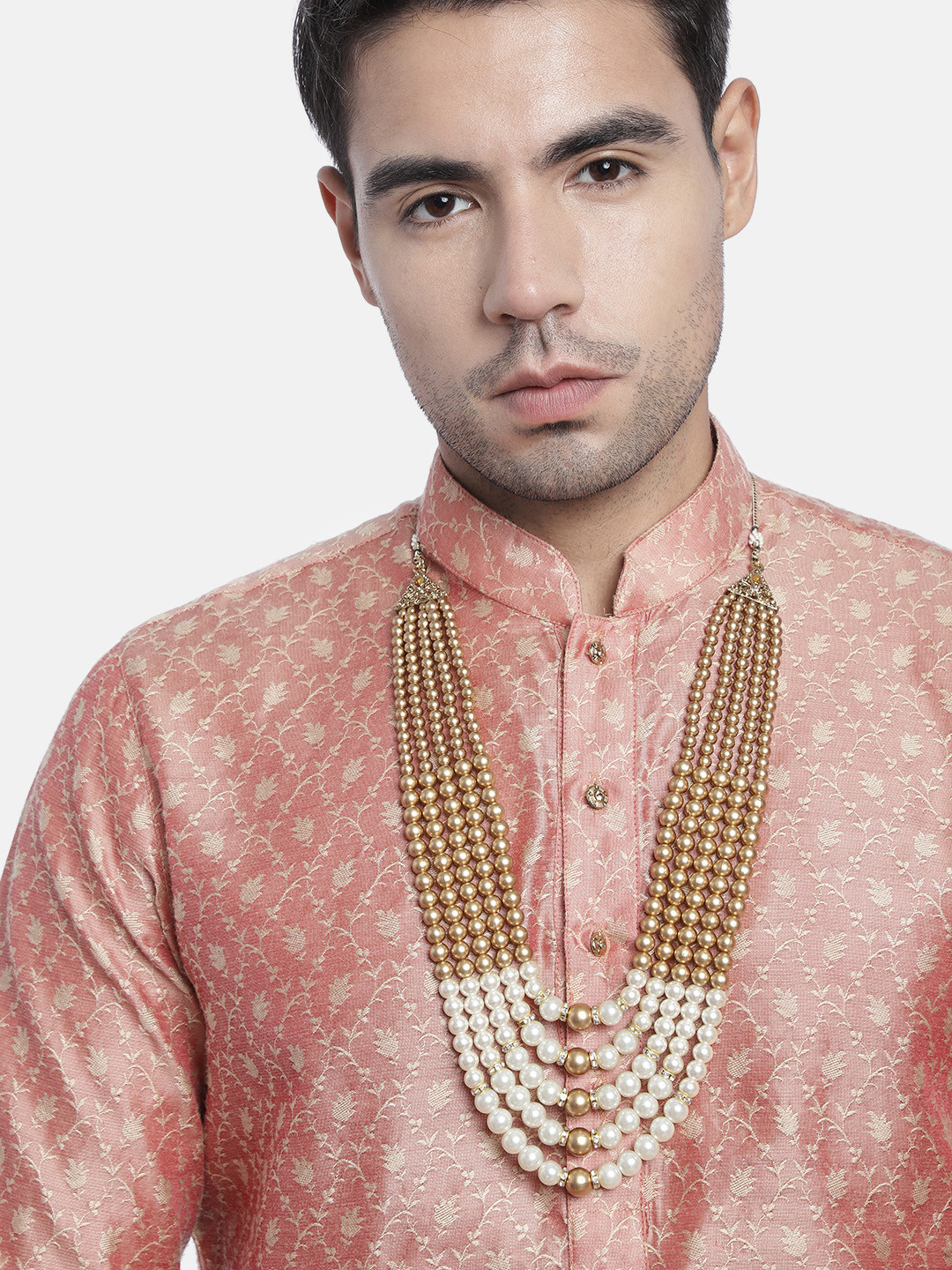 I Jewels Men Gold-Toned & White Gold-Plated Layered Necklace