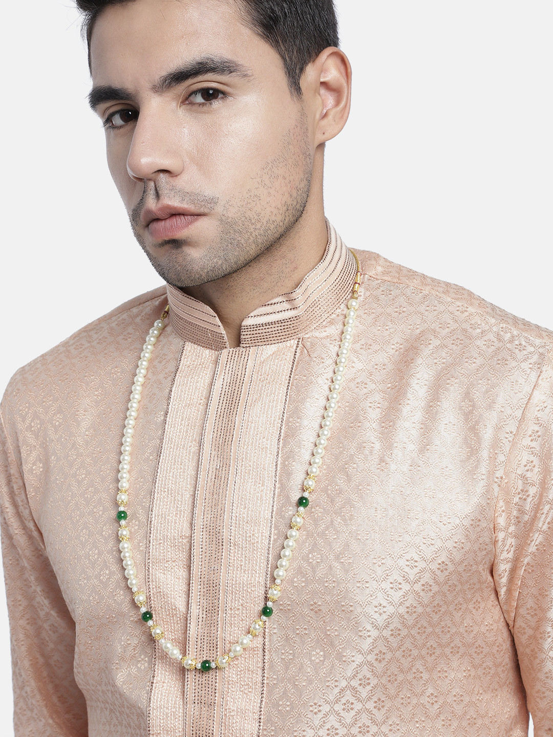 I Jewels Men Green & White Gold-Plated Necklace