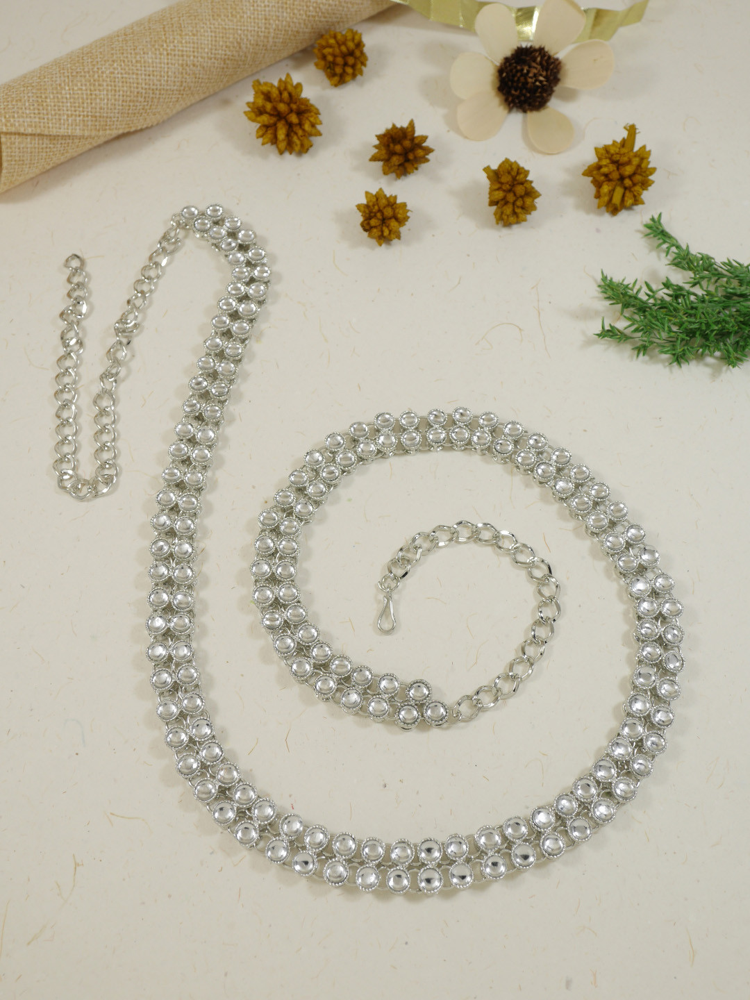 I Jewels Rhodium-Plated Silver Kundan Studded Kamarbandh