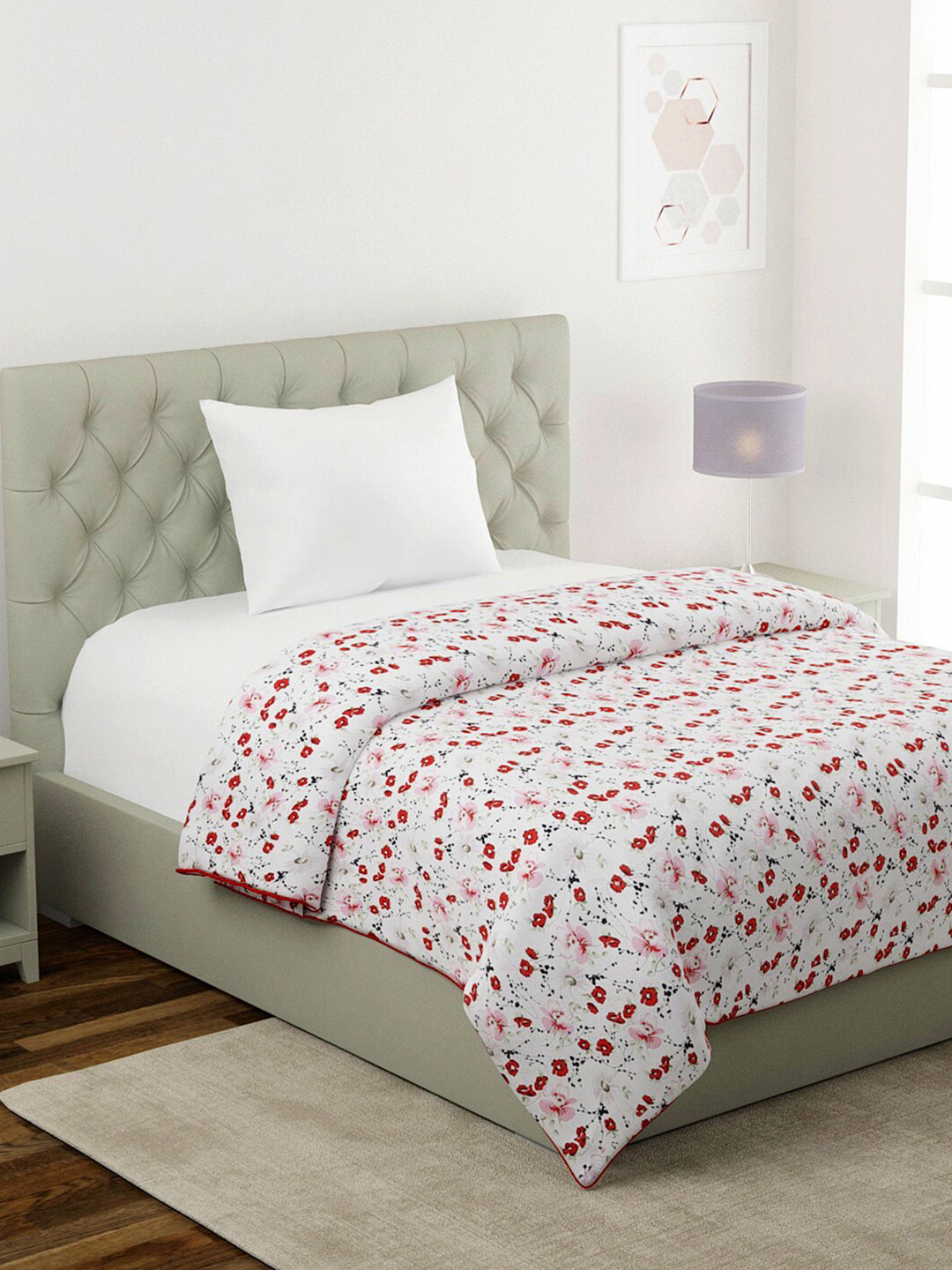 KLOTTHE Multicoloured Floral Printed Mild Winter 233 GSM Cotton Single Bed Dohar
