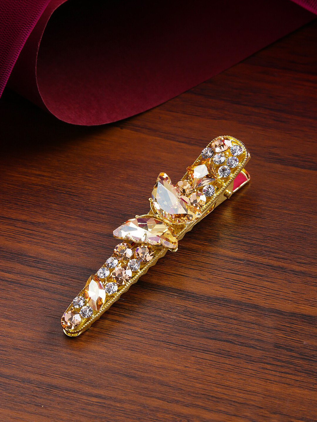 Yellow Chimes Women Gold plated Butterfly Crystal Studded Alligator Hair Clip