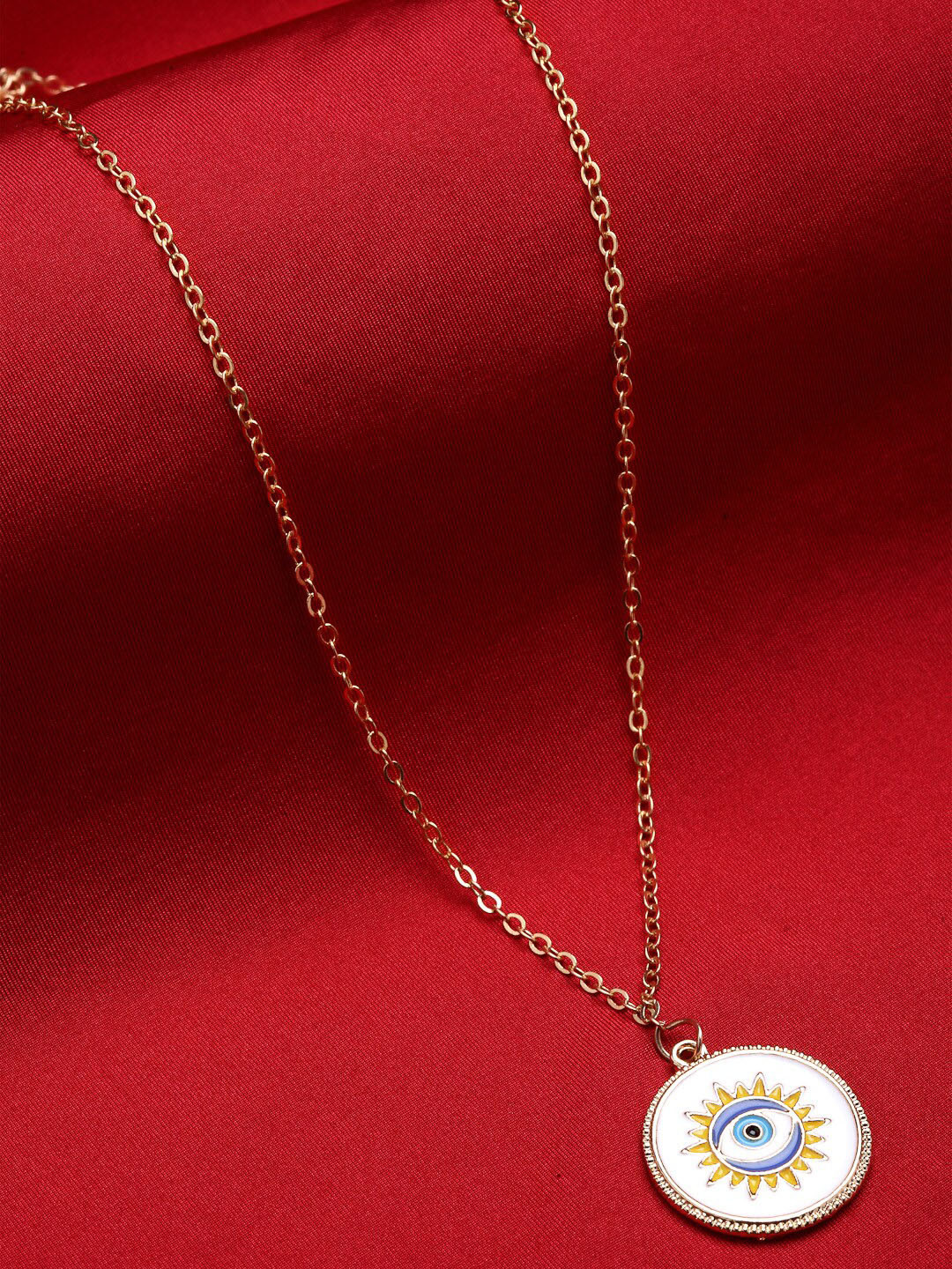 VOGUE PANASH Gold-Plated White & Yellow Handcrafted Evil-Eye Pendant With Chain
