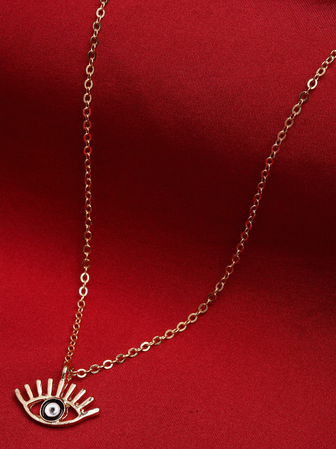 VOGUE PANASH Women Black & White-Toned Gold-Plated Handcrafted Evil Eye Pendant With Chain