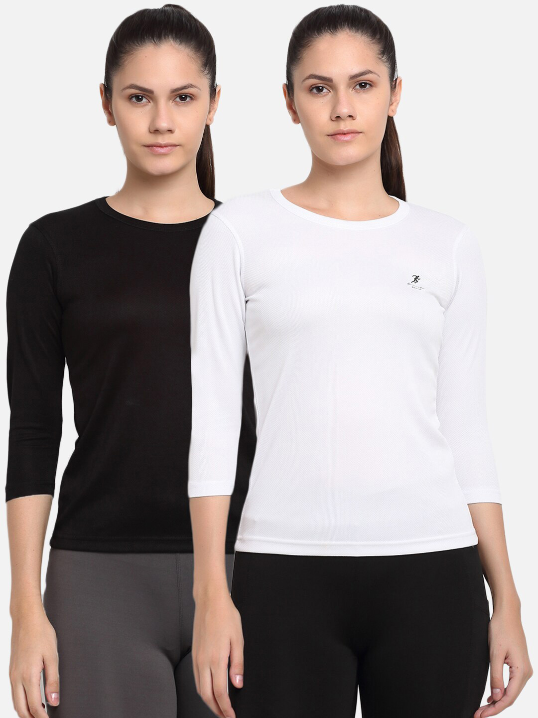 ARMISTO Women Pack of 2 Black & White Dri-FIT Slim Fit Training or Gym T-shirts