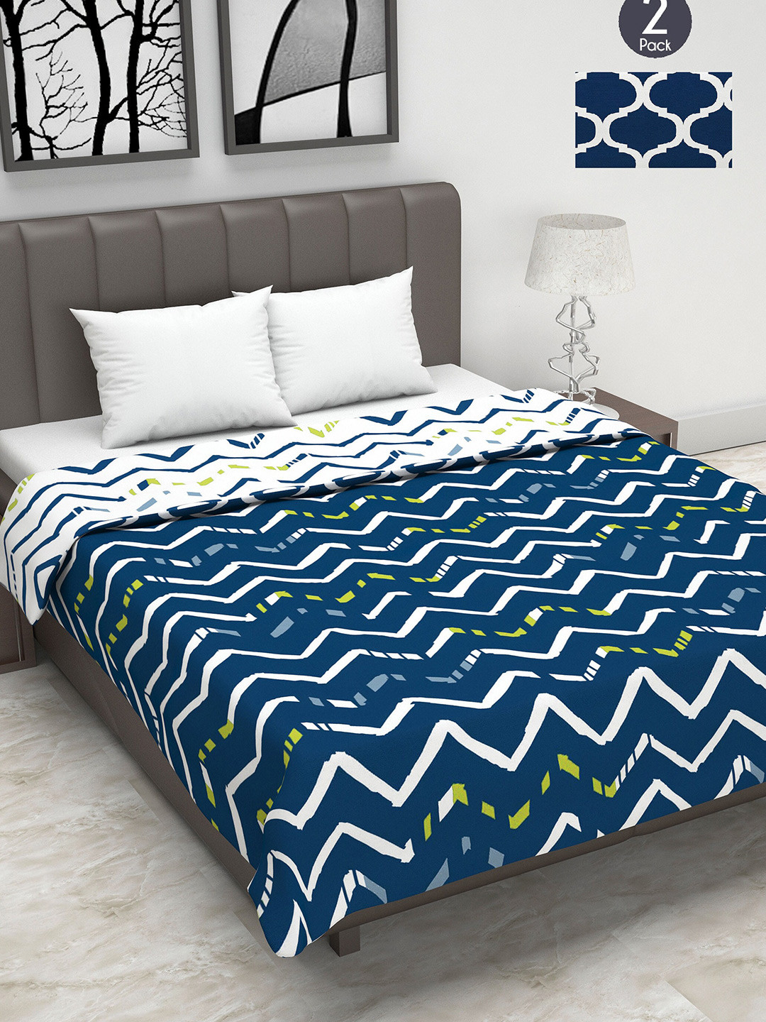 Divine Casa Navy Blue & Grey Set of 2 Mild Winter 120 GSM Double Bed Dohars