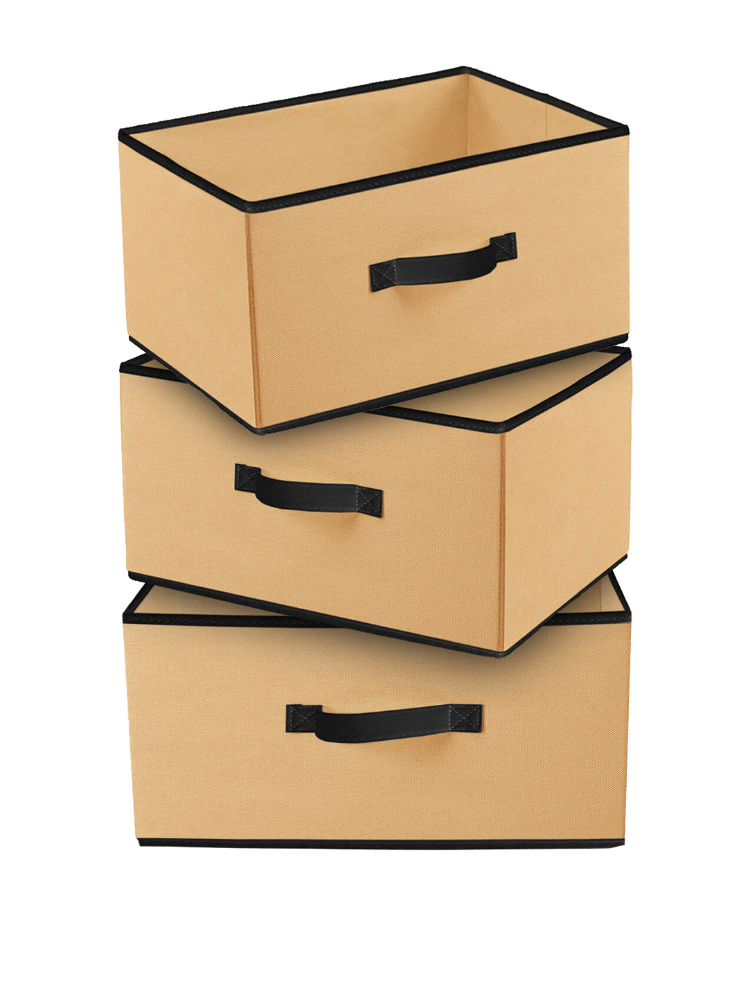 Kuber Industries Set Of 3 Beige & Black Solid Rectangular Foldable Storage Organizers