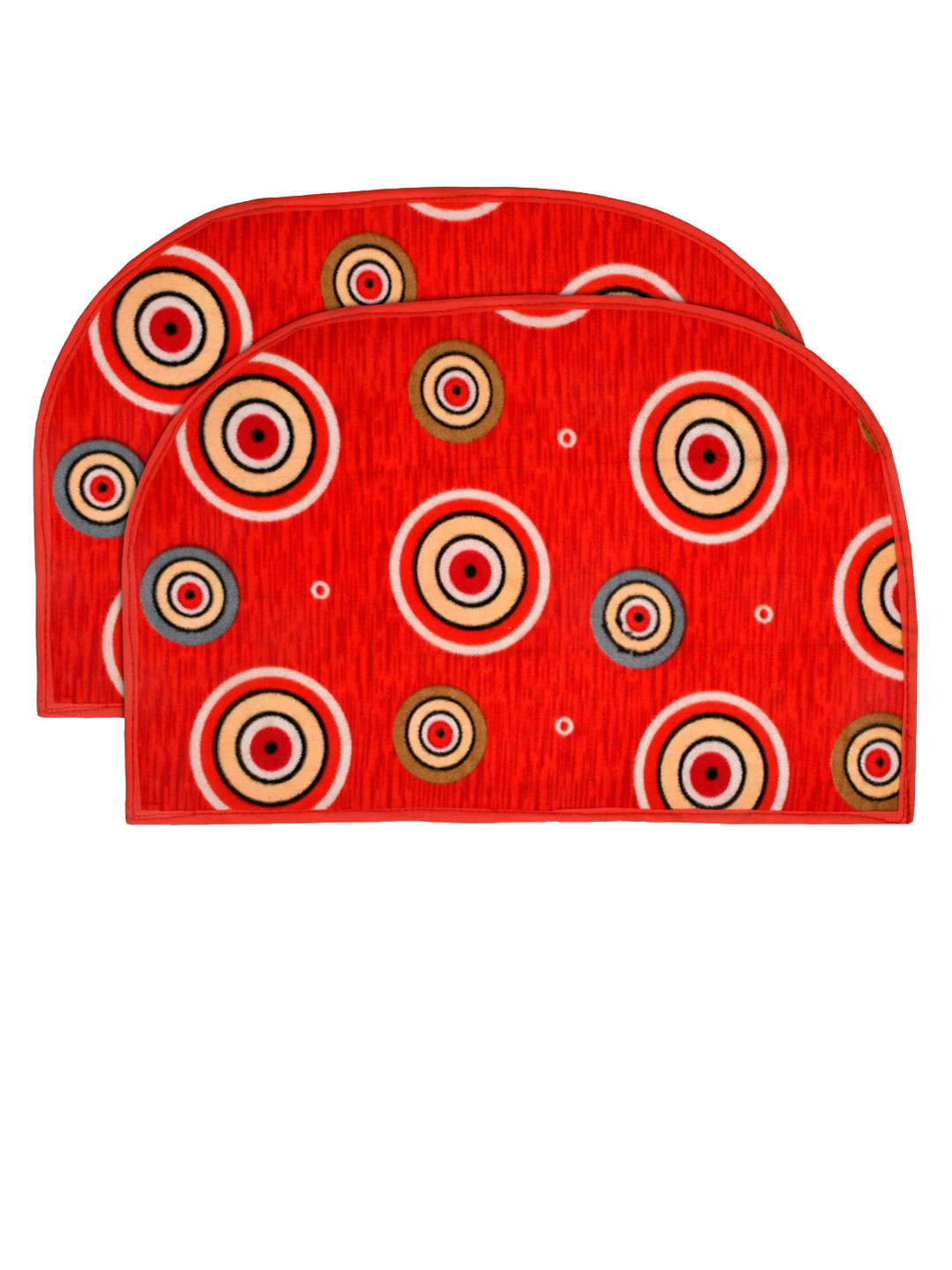 Kuber Industries Set of 2 Red & White D-Shape Anti-Slip Door Mat