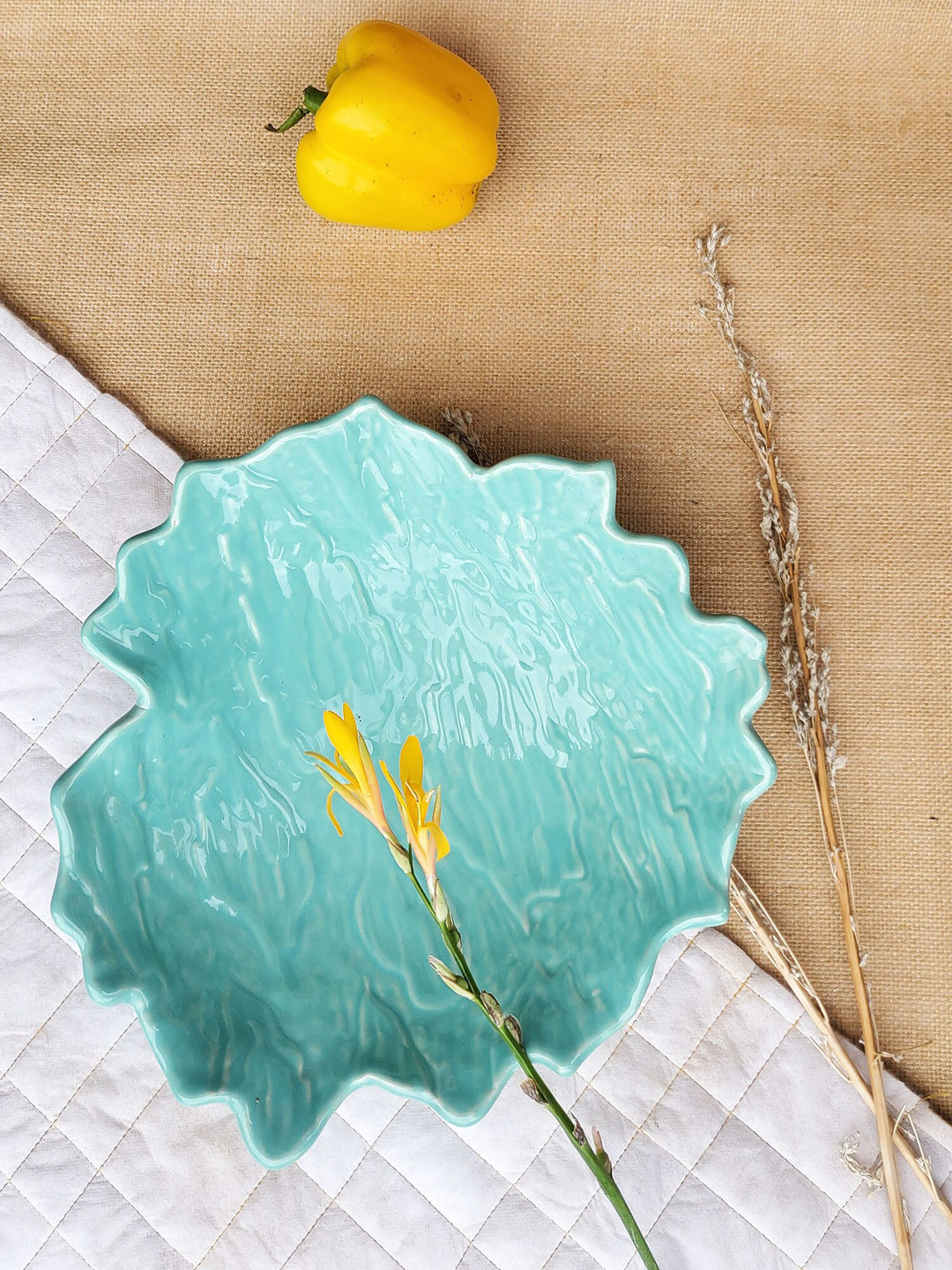 Folkstorys Blue Textured Coral Serving Bowl