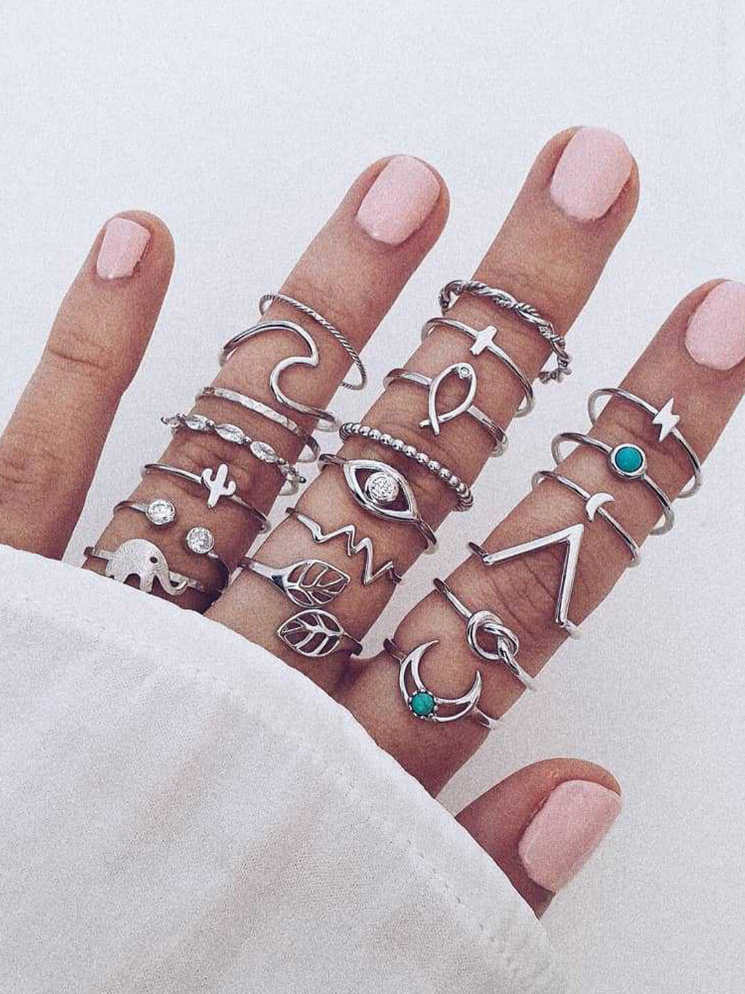 Shining Diva Fashion Set Of 20 Silver-Toned  Plated Mid-Finger Ring