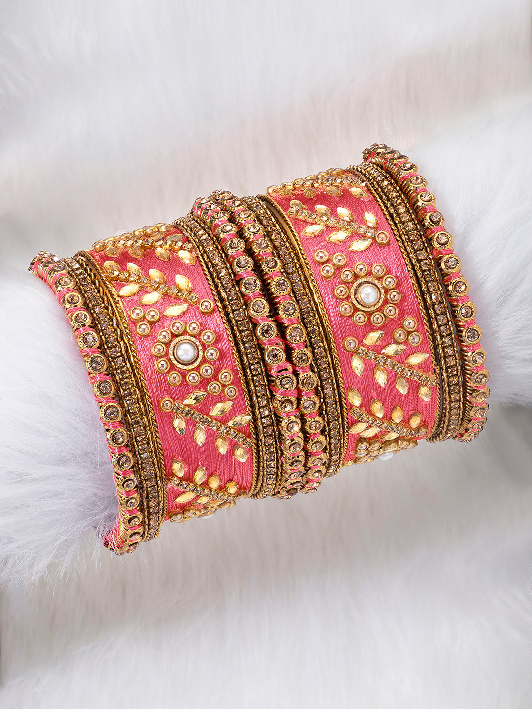Peora Women Set of 10 Pink Designer Silk Thread Matching Bridal Wedding Bangles