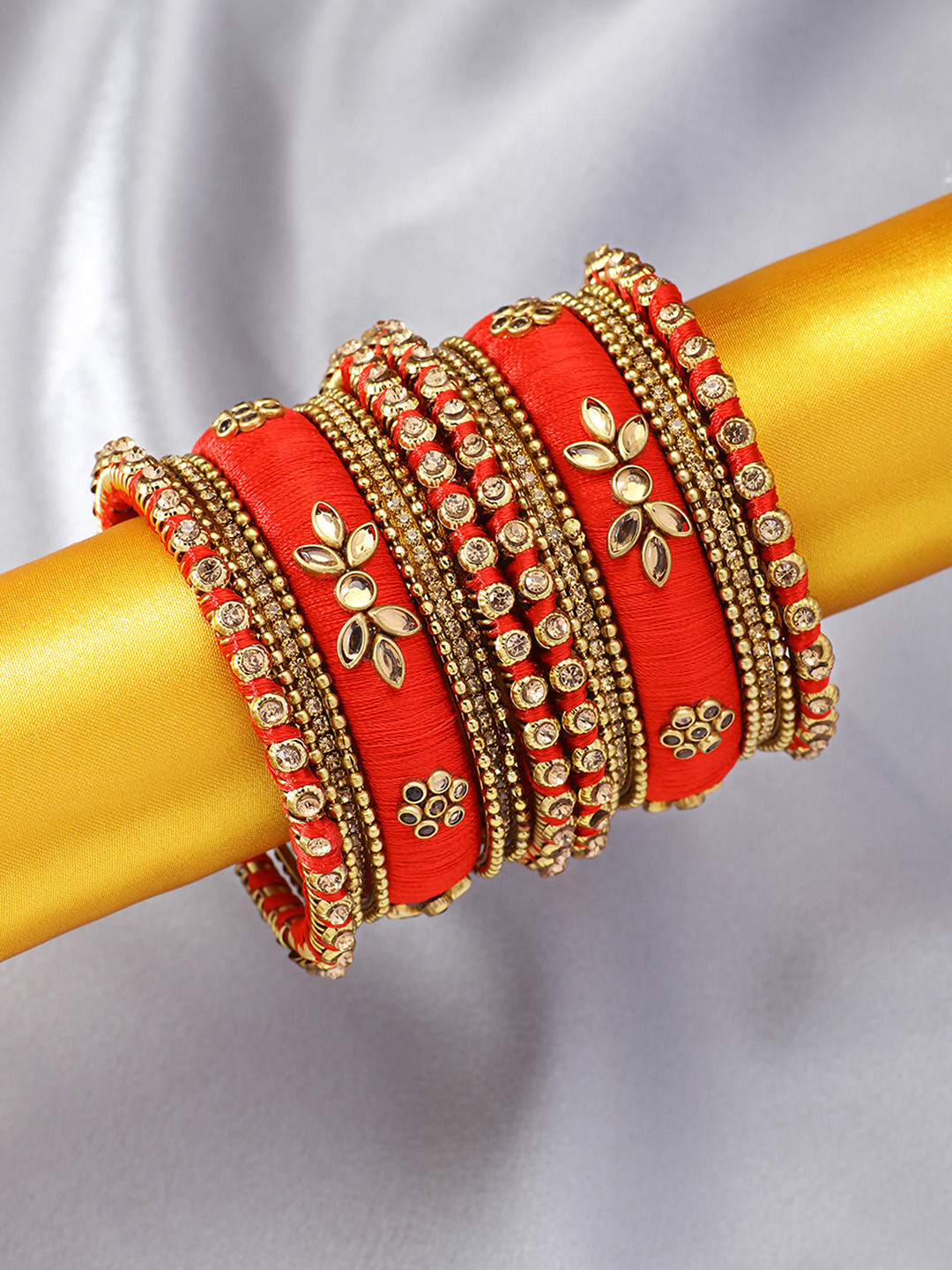 Peora Women Red Gold-Plated Silk Thread Bridal Weddiing Chuda Set