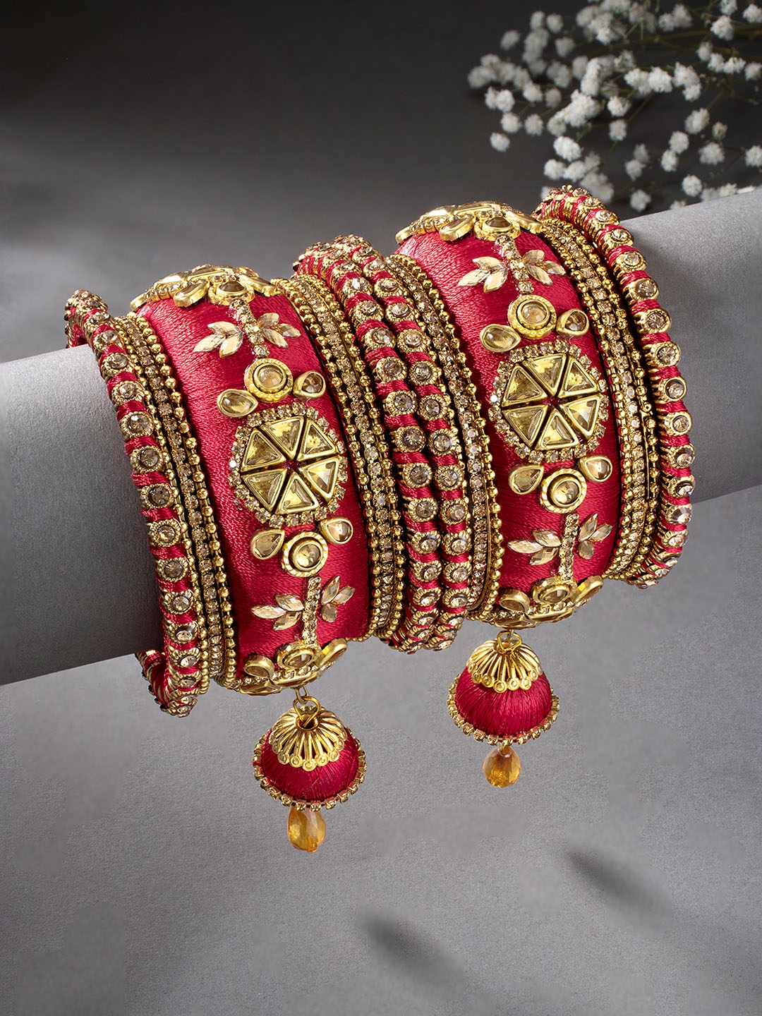 Buy Peora Set of 10 Red Gold Plated Designer Silk Thread Studded Bridal Chuda Bangles Bangle for Women 15551984 Myntra