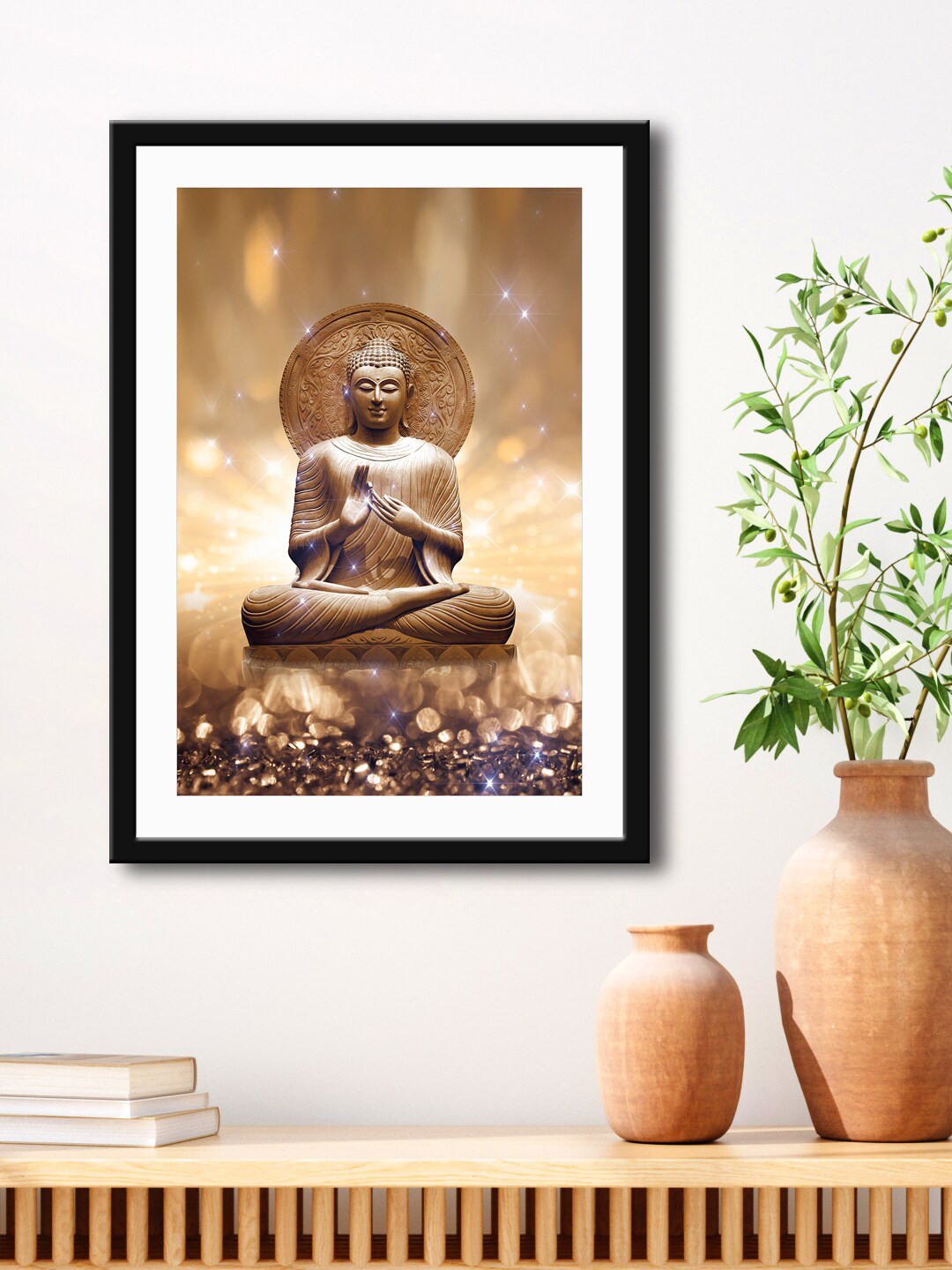999Store Brown & White Lord Buddha Printed Paper Paintings