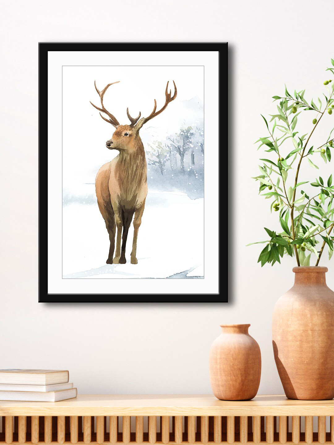 999Store White & Brown Deer Framed Printed Paper Painting