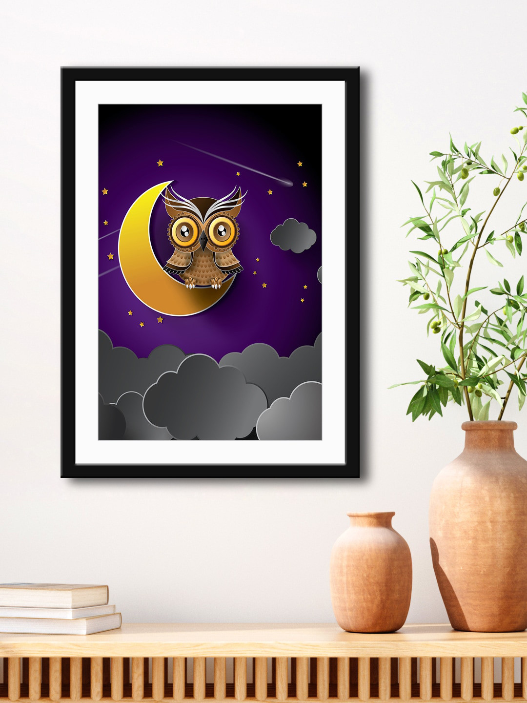 999Store Owl With Moon Paper Wall Rectangle Paintings Wall Art - 15.7 x 23.6In
